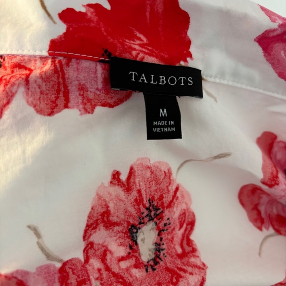 Talbots Womens Popover Blouse Poppy Red Blouse Size Medium Spring Vacation - Picture 2 of 8
